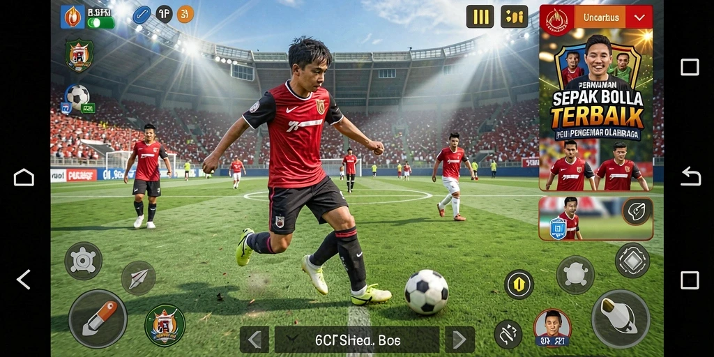Tampilan gameplay menarik dalam aplikasi 6CF dengan aksi sepak bola yang intens.