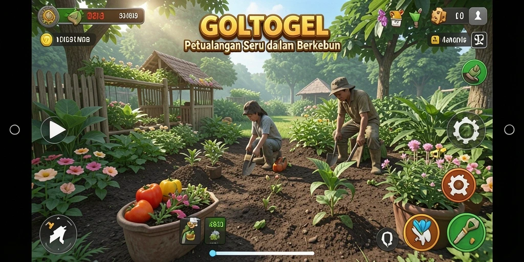 Screenshot GOLTOGEL menunjukkan petualangan berkebun yang seru.