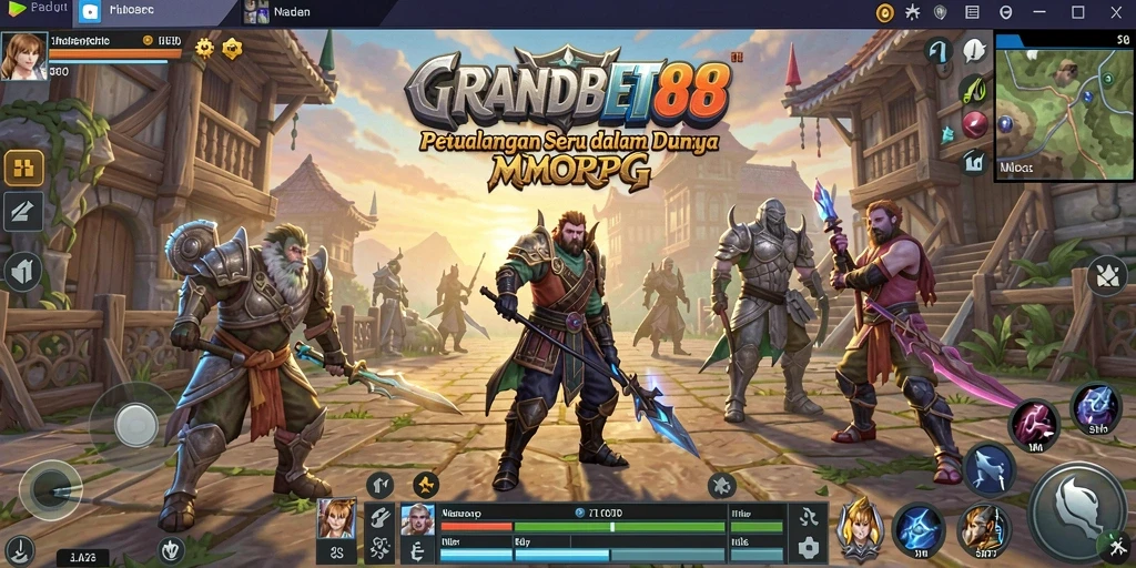 Tampilan gameplay GRANDBET88 menunjukkan pertarungan epik dalam dunia MMORPG.