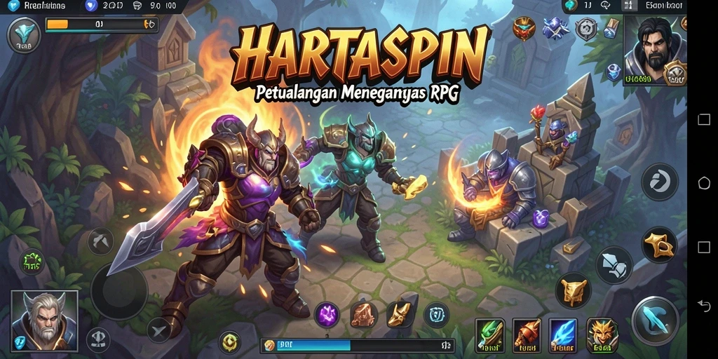 Tangkap momen seru dalam pertempuran RPG HARTASPIN.