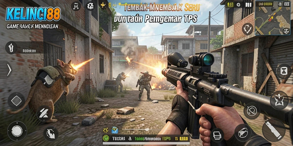 Screenshot KELINCI88 menampilkan aksi tembak-menembak seru dalam gameplay TPS.