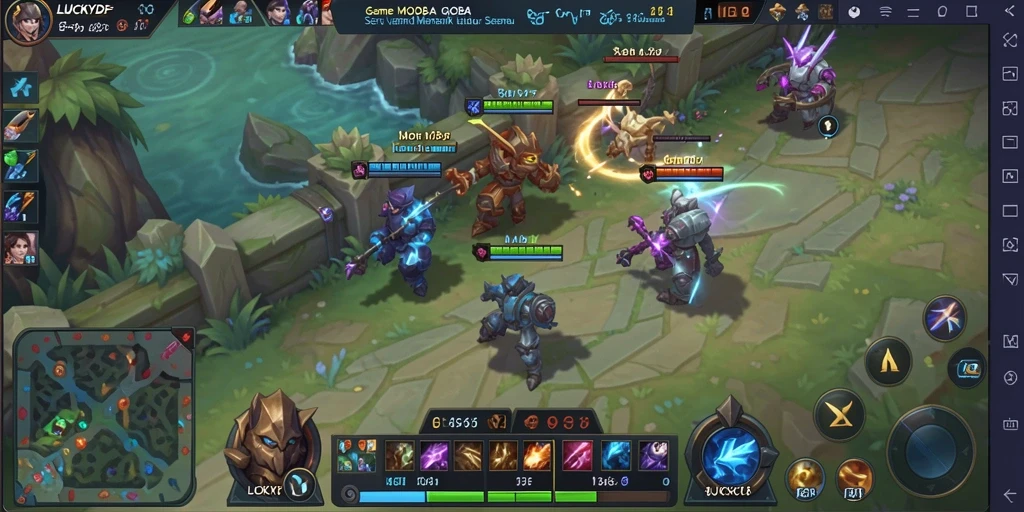 Tangkapan layar menampilkan pertarungan seru dalam game MOBA LUCKYDF.