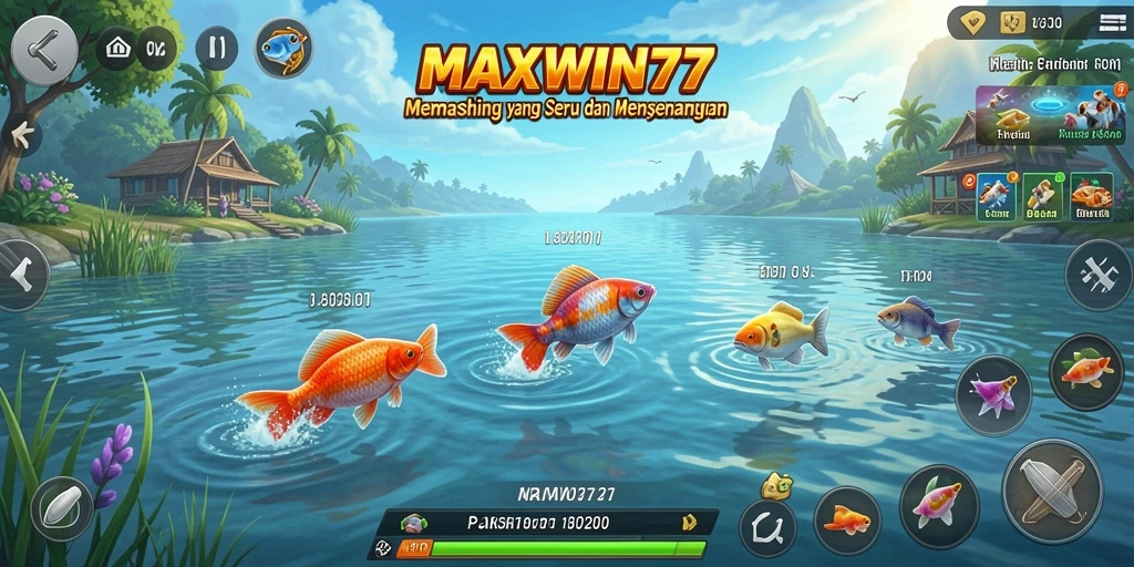 Tampilan menarik dari gameplay MAXWIN77 saat memancing ikan besar.