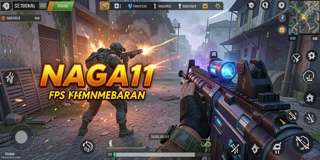 Tampilan gameplay NAGA11 yang intens dan menegangkan dalam pertempuran FPS.