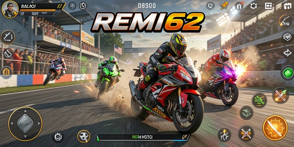 Tampilan gameplay balap motor yang menarik dan mendebarkan.