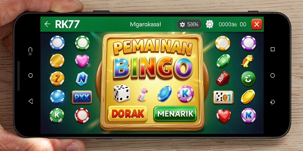 Tampilan gameplay memikat di RK77 dengan suasana Bingo yang seru.