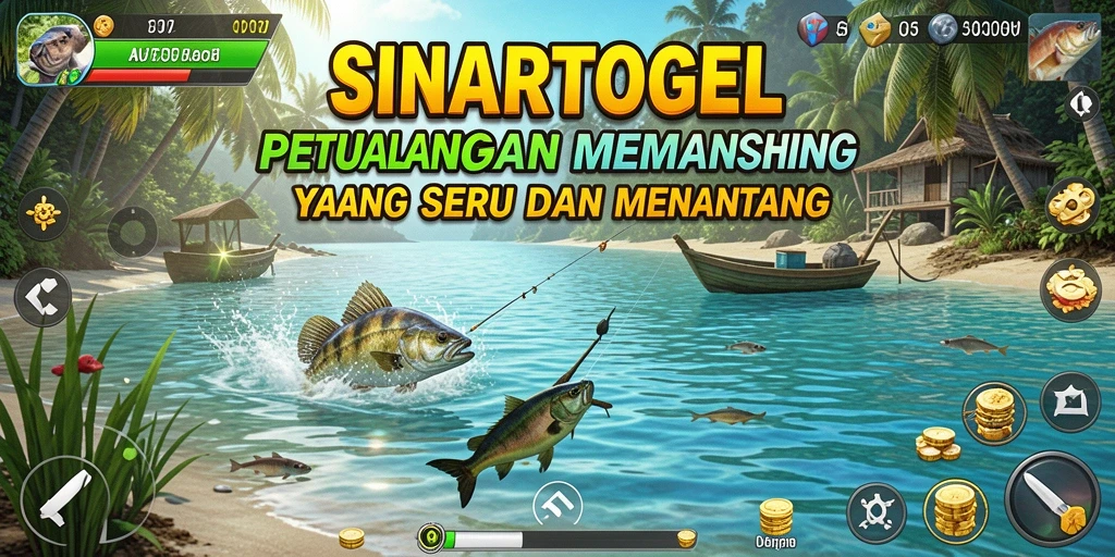 Tampilan gameplay SINARTOGEL dengan keindahan alam dan aksi memancing.
